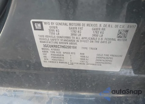 2017 Chevrolet Silverado 1500 2Lt from USA, damaged, VIN 3GCUKREC7HG298184